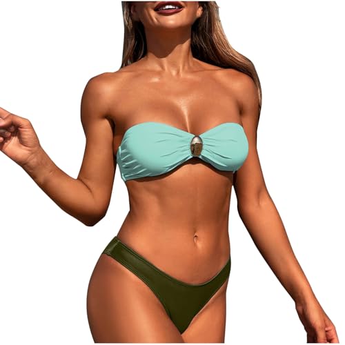 Bikini bandeau sans bretelles sexy maillot de bain deux pièces bleu ciel bas coupe haute