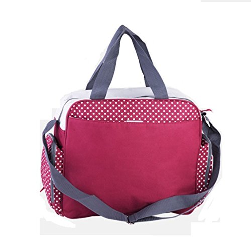 Baby Diaper Bag Nappy Changing Bag Large Capacity Multi Function Waterproof Mummy Handbag Wave Point 3 Color (Burgundy)
