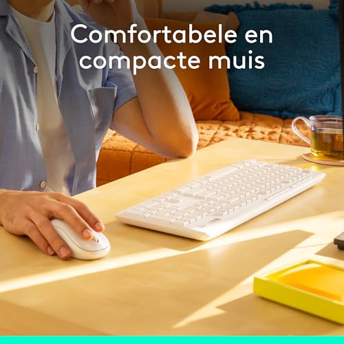 Logitech MK295 Silent Wireless Keyboard & Mouse Combo, SilentTouch-technologie, volledig numeriek toetsenblok, geavanceerde optische tracking, 90% minder geluid, QWERTY US International layout, Wit - Afbeelding 5