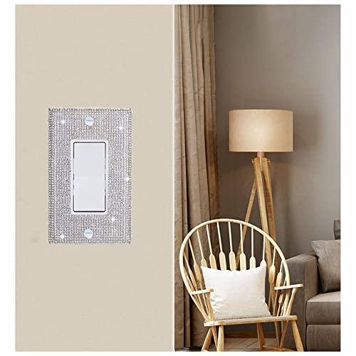 Image of Shiny Silver Rhinestones Wall Plates Light Switch Decorative Cover Plate Single Toggle For Kitchen Bathroom Rhinestones Outlet Covers Wall Plate