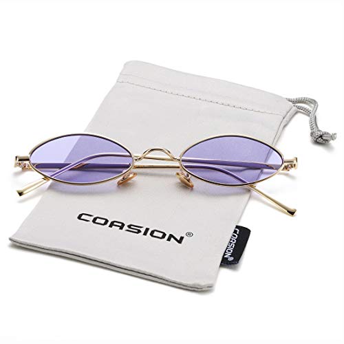 Image of COASION Vintage Small Oval Aesthetic Sunglasses Retro for Women Men Hippie Cool Metal Frame Sun Glasses