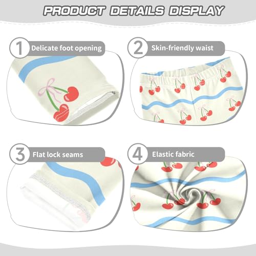 Cherry Pattern with Bow in Cartoon Style Girls Leggings,Workout Leggings for Girls Toddler Athletic Leggings Size for 3-10T3