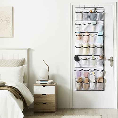 Youdenova 28 Extra Large Mesh Pocket Over-The-Door Shoe Organizer - Closet Space Saver With 4 Metal Hooks For Sneakers, High Heels And Slippers - Fits Behind Doors - White #TOP7