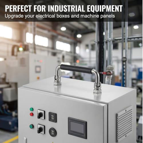 Image of 304 Stainless Steel Folding Handle 90 Degree Folding Solid Pull with Rubber, Electric Cabinet Pull Industrial Cabinet Handle, Toolbox Handle (with Nut, Hole Center 4.72 in)