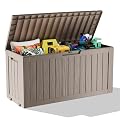 ROJIK Outdoor Storage Housing Deck Box - Waterproof Patio Furniture, Garden Tools, Cushions, Pool Accessories Storage Bench with Lockable Lid and Side Handles (Grey 75 Gal)