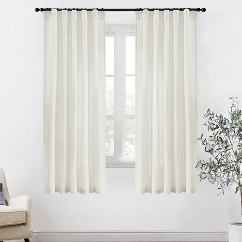 Image of XTMYI 68 Inch Curtains 2 Panel Set,Linen Boho Semi Sheer Curtains for Bedroom Living Room,40x68 in Long,Cream Ivory Off White