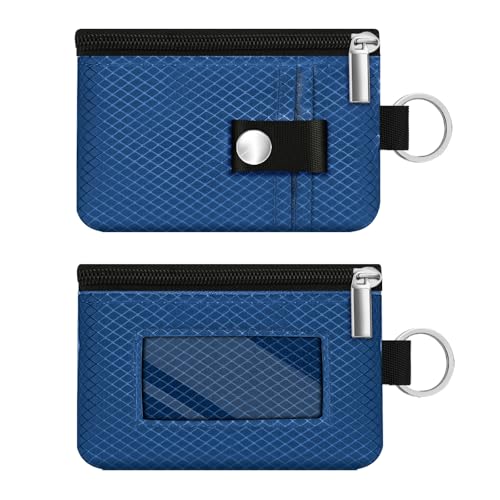 Image of Minimalist RFID Blocking Small Wallet with ID Window,WaterResistant Zip Id Case Wallet with Lanyard Keychain for Cards,Cash,Travel,Women,Men (Electric Blue)