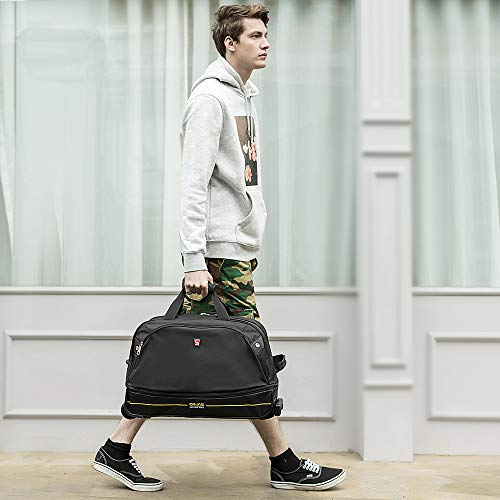 OIWAS Small Rolling Duffle Bag Carry On with Wheels Travel Luggage Suitcase Men Women Tote Short Term Trips Expandable 45L to 55L Black
