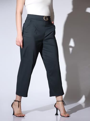 Image of Leriya Fashion Women's Ankle Fit High Rise Trousers High-Waisted Pant| Korean Trousers