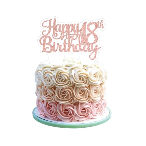 1 PCS 18th Birthday Decorations for Girls, Glitter 18th Birthday Cake Topper?Hello 18, Cheers to 18 Years, Happy 18th Birthday Theme Party Decorations Supplies Rose Gold