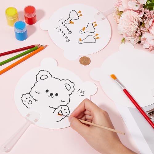 SOFPLATE 30Pcs Blank Hand Held Fans White Paper Hand Fans Panda Shaped Cardstock 28 × 17cm Craft Church Sublimation Printable Handheld Fan Sets for Crafting Painting Supplies Women DIY Making Decor - Image 3