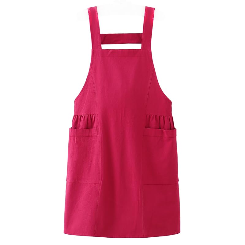 Cotton Aprons for Women with Pockets,H-shaped Shoulder Strap Design Perfect for Cafe Shop, Baking, Gardening, Cooking.