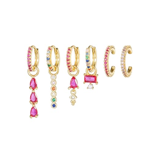 6pcs Gold Hoop Earring Stacks For Women Dainty Colorful Cubic Zirconia Huggie Earrings 18k Gold Hoop Earrings Cartilage Stud Earring Sets For Multiple Piercing