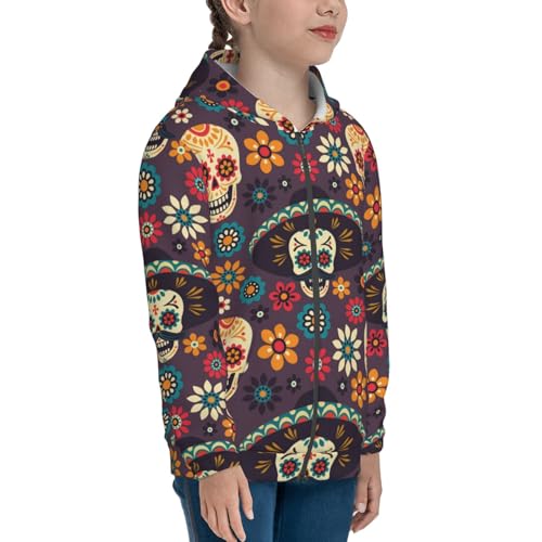 Skulls and Flowers Kid Hoodies Boys Zip Up Sweatshirts Girls Pullover with Pocket4