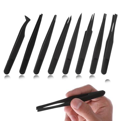 JIYIN 8 pinzas de plástico, antiestáticas, pinzas de precisión, pinzas para manualidades, fabricación de joyas, trabajos de laboratorio, alimentación de mascotas