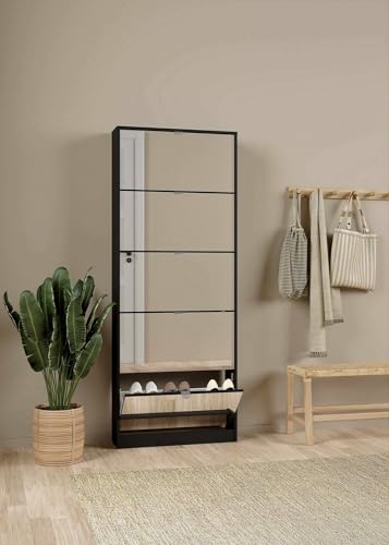 Dmora Zapatero Bertille, Zapatos, Armario de Entrada Multiusos, Mueble para Calzado, 71 x 20 x 182 cm, Negro