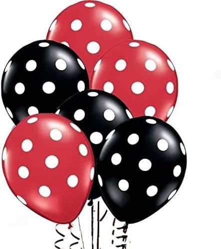 100 globos de látex de 12 pulgadas, globos de lunares rojos y negros, decoraciones para fiestas de cumpleaños, bodas, suministros de baby shower