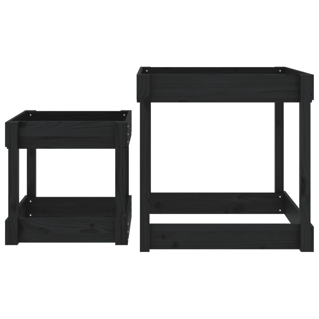 Mangloder Sand-Spieltische 2er Set Schwarz Massivholz Kiefer für Kinder im Außenbereich Garten Terrasse Spielplatz Sandkasten Strand Camping Spielzeug für Bewegung Motorik Koordination