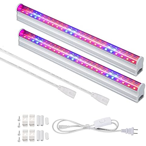 HOPLOM LED Grow Light, 2pcs T5 Tube SMD2835 High Brightness Red Blue Spectrum Plant Growing Lights Bar for Indoor Plants Veg and Flower Seeding with US Plug Switch Wire 11.5inch /Strip Cover