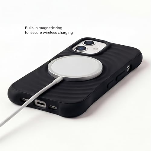 Image of amazon basics Shockproof Case for iPhone 12 | Ripple Pattern | Camera Protection | Protective Cover with Enhanced Grip & Wireless Charging Support - Black