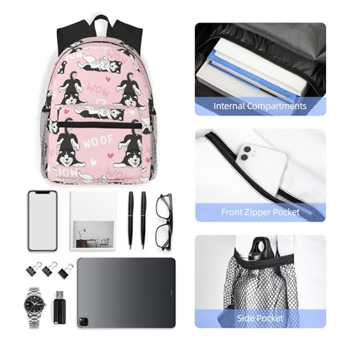 Cute Funny Husky Woof Travel Laptop Backpack For Men Women-Lightweight Carry On Backpack,Hiking Backpack, Water Resistant Beach Backpack With Laptop Compartment4