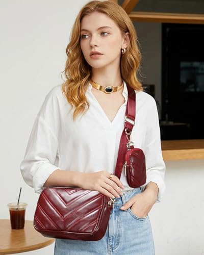 Image of Herald Quilted Small Crossbody Bag with Coin Pouch for Women | Lightweight, Vegan Leather, Trendy Style, Detachable Mini Pouch, 2 Size Cross Body Handbags with Wide Strap for Daily Travel