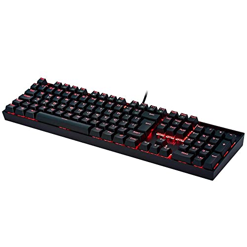 Teclado Mecânico Gamer Redragon Mitra Single Color LED Vermelho Switch Azul K551-1, PRETO, Full Size