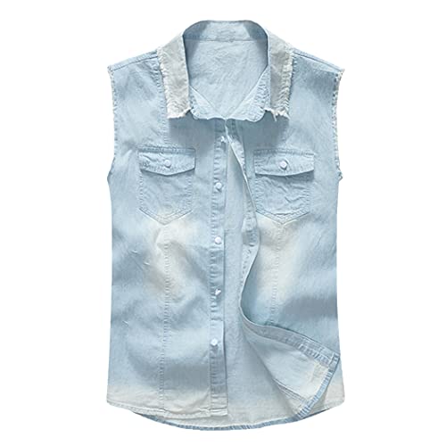 Débardeur en jean léger sans manches homme denim bleu ciel 4XL