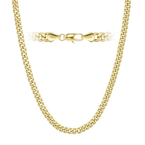14K Gold Chain Necklaces for Women & Men, 5.5mm Simple Cuban Link Chain for Womens Dainty Non-Tarnish Necklace Unisex Sizes 18-24 Inches Cadenas De Oro 14K Para Mujer