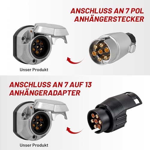RED WOLF 7 Polig Metall Anhänger Steckdose, 7 Poliger Anhängersteckdose Wasserdicht mit Gummidichtung, Aluminium-Guss Gehäuse, für Pkw Anhänger 7-Pol Pin Anhängerkupplung Nach ISO 1724