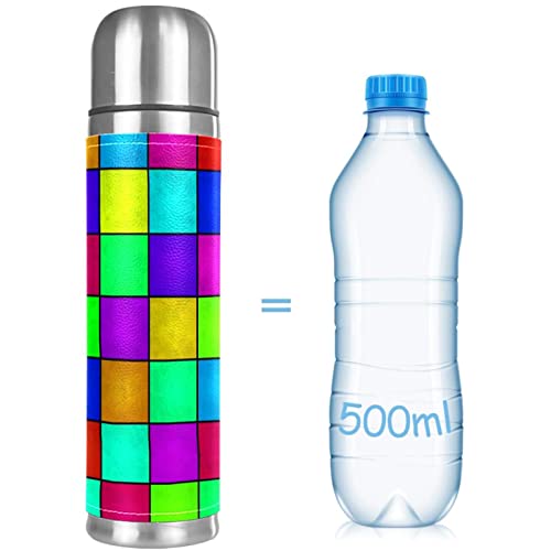 Insulated Water Bottle Stainless Steel Water Bottles Metal Water Bottle, Rainbow Plaid Block #TOP7