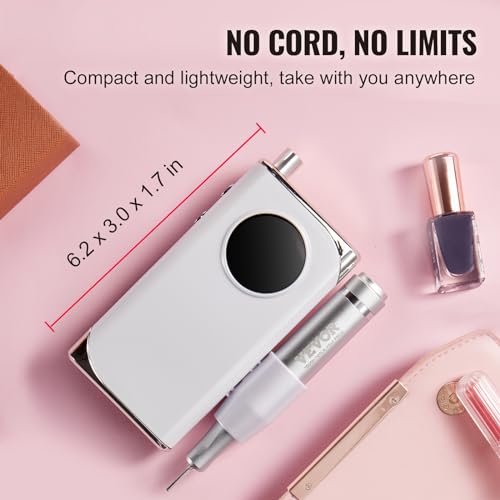 Image of VEVOR Electric Rechargeable Nail Drill, 40,000RPM Portable Cordless Nail E File Machine, LCD-Display Acrylic Gel Grinder Tool with 6 Bits and 50PCS Sanding Bands for Manicure Pedicure Carve Polish