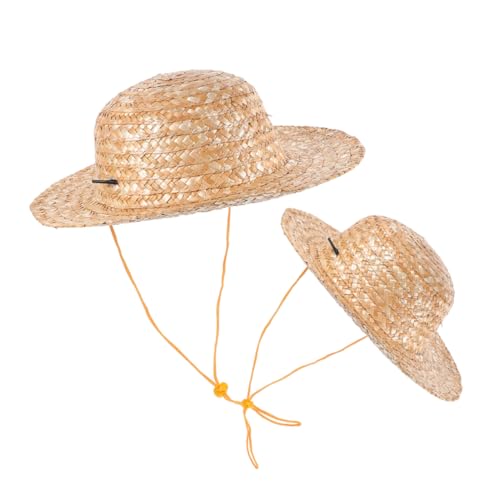 Alipis 2pcs Boys and Girls Straw Sun Hat for Boys and Wide Brim Beach Hat Outdoor Uv Headwear Tea Party and Dress up Activities Khaki