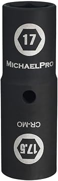 MichaelPro 1/2-inch Drive 17 x 17.5mm Half Size Lug Nut Flip Socket, Thin Wall Impact Grade Chrome-Moly Steel | Removes Damaged, Distorted and Missing Chrome Capped Lug Nuts | MP005054