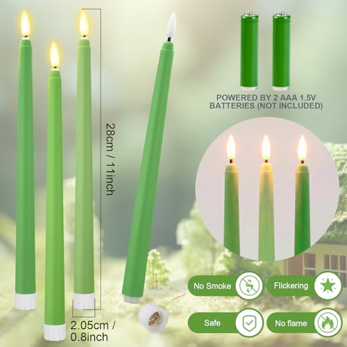Image of Handepo 48 Pack Flameless Taper Candles Realistic with Flickering Candlelights Plastic 11 Inch Last Long Battery Operated Window Candlestick for Halloween Christmas(Bright Green)