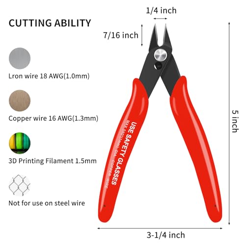 Image of 2 Pcs 170 5-Inch Flush Cutters, Micro Wire Cutters Spring Loaded, Sharp Zip Tie Cutter for Electronics, Jewelry, Precision Pliers for 3D Print Brackets, Models, Floral, Soft Copper, Red