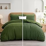 Aisbo Super King Size Duvet Cover Sets Olive Green Seersucker Bedding Set with 2 Pillowcases, Soft Breathable Textured Puckering Bed Quilt Cover Set with Zipper (260×220cm) 3pcs - Image 7