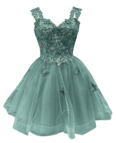 Image of Youjiayi 3D Butterfly Short Homecoming Dresses for Teens Off Shoulder DAMA Dresses for Quinceanera Glitter Sequin Prom Dress