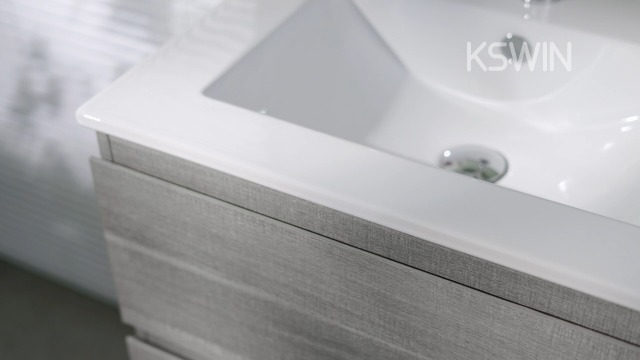 KSWIN 24 Inch Floating Bathroom Vanity with Sink, Modern Wall Mounted Small Bathroom Vanity, 2 Drawer Bathroom Sink Cabinet with Ceramic Sink, Soft Close Slides, Grey