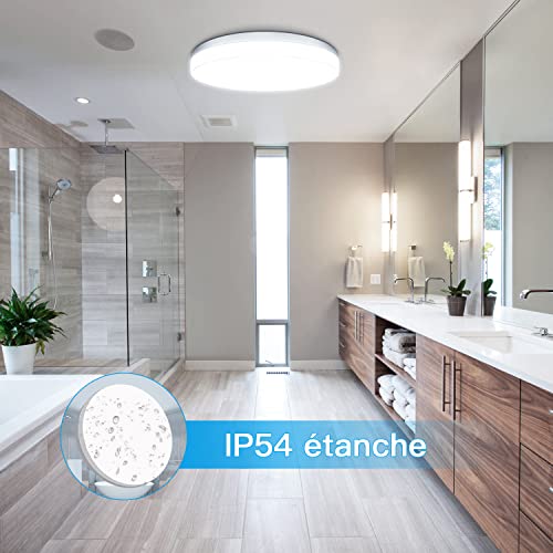 Tekstap Plafonnier LED, 24W 2400LM Lampe Plafond LED Chambre, Plafonnier Salle de Bain IP54, 4000K Blanc naturel Luminaire Plafonnier rond pour Salle de bain, Balcon, Chambre, Cuisine, Salon (Ø30cm) - Image 5