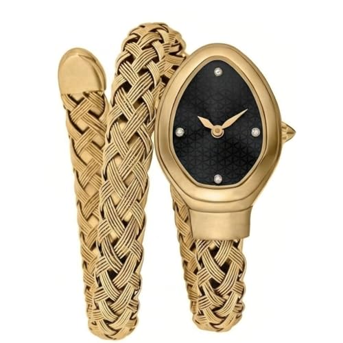 Image of Serpentine Snake Watch for Women with Spiral Bracelet, Green Dial with Quartz, Stylish Analog Waterproof Serpenti Watch (Mesh Black 271)