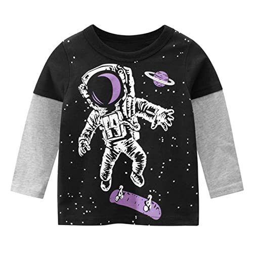 Toddler Kids Astronaut Starry Sky Print Long Sleeve Sweatshirt Crew Neck T Shirts Tops Clothes for Baby Boys Girls