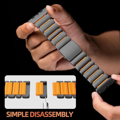 Image of Morofy Titanium Silicone Dual-Layer Link Bands Compatible with Apple Watch Band Ultra 3 /2 /1 49mm 46mm 45mm 44mm Men Women Magnetic Clasp Metal Strap for iwatch Series 11 10 9 8 7 6 5 4 SE (Black|Orange)