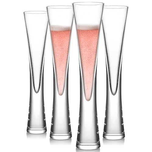 Physkoa Crystal Champagne Flutes Set of 4 – Hand Blown 5oz Prosecco Glasses for Parties, Weddings & Gifts
