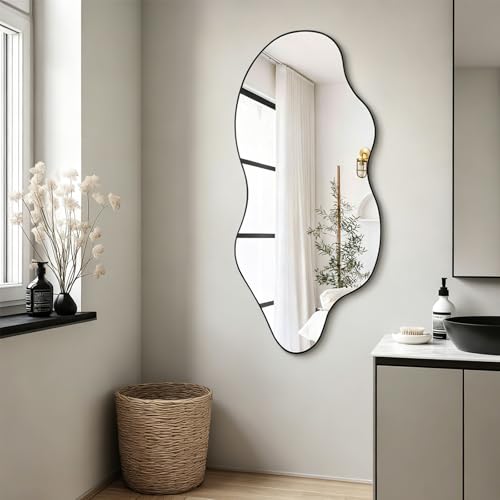 DAOYIJIAJU Irregular Wall Mirror, 47.2"x21.6" Asymmetrical Frameless Mirror, Modern Organic Aesthetic for Living Room Bathroom Bedroom Hallway Entryway, Hangs Vertically or Horizontally