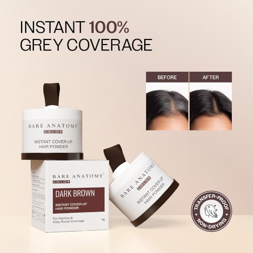 Image of Bare Anatomy Instant Cover-Up Hair Powder | 100% Instant Grey Coverage | Seamless Natural Finish | Gentle, Non-Drying Formula | Brown Color | 4gm