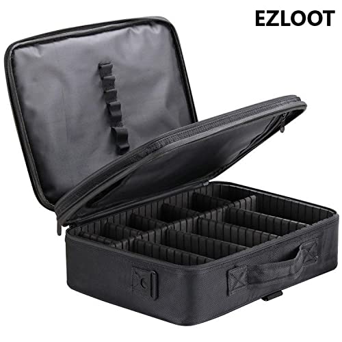 Image of Nylon Travel Makeup Case, Professional Cosmetic Train Cases Artist Storage Bag Make Up Tool Boxes Brushes Bags with Compartments Vanity Organizer (16 INCH(2 Layer), Black)