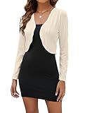 ZAFUL Women Shrug Lightweight Cardigan Scalloped Open Front Shrugs Cropped Cardigan Beige M