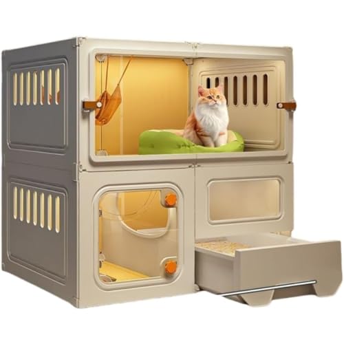 猫ケージ 猫用トイレ付き 猫に 最適な運動場所 屋内 ポータブル 大型DIY猫フェンス 通気性良好 MumuElf (二層 105*45*70cm)