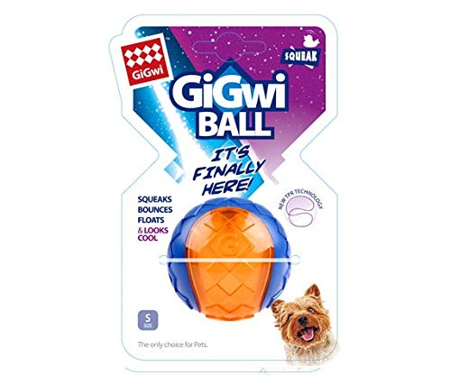 GiGwi Squeaky Dog Ball for Fetch & Play, High Bounce, Floats, Durable Non-Toxic Rubber Balls for Dogs, Gentle on Teeth & Gums, Dog Toy Suitable for Puppies & Small Breeds, Orange, Small